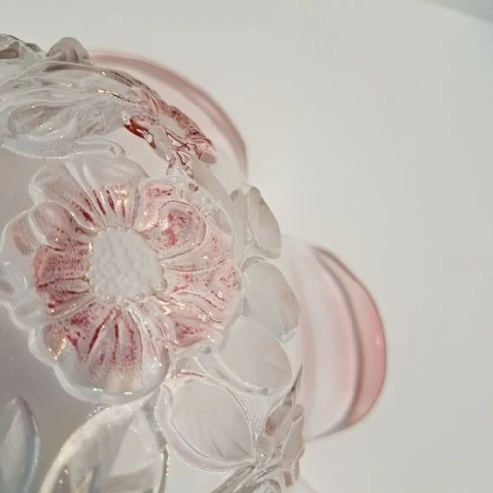 Mikasa Flower Bowl Home Decor Pink Frosted Glass Ruffled Floral Vintage